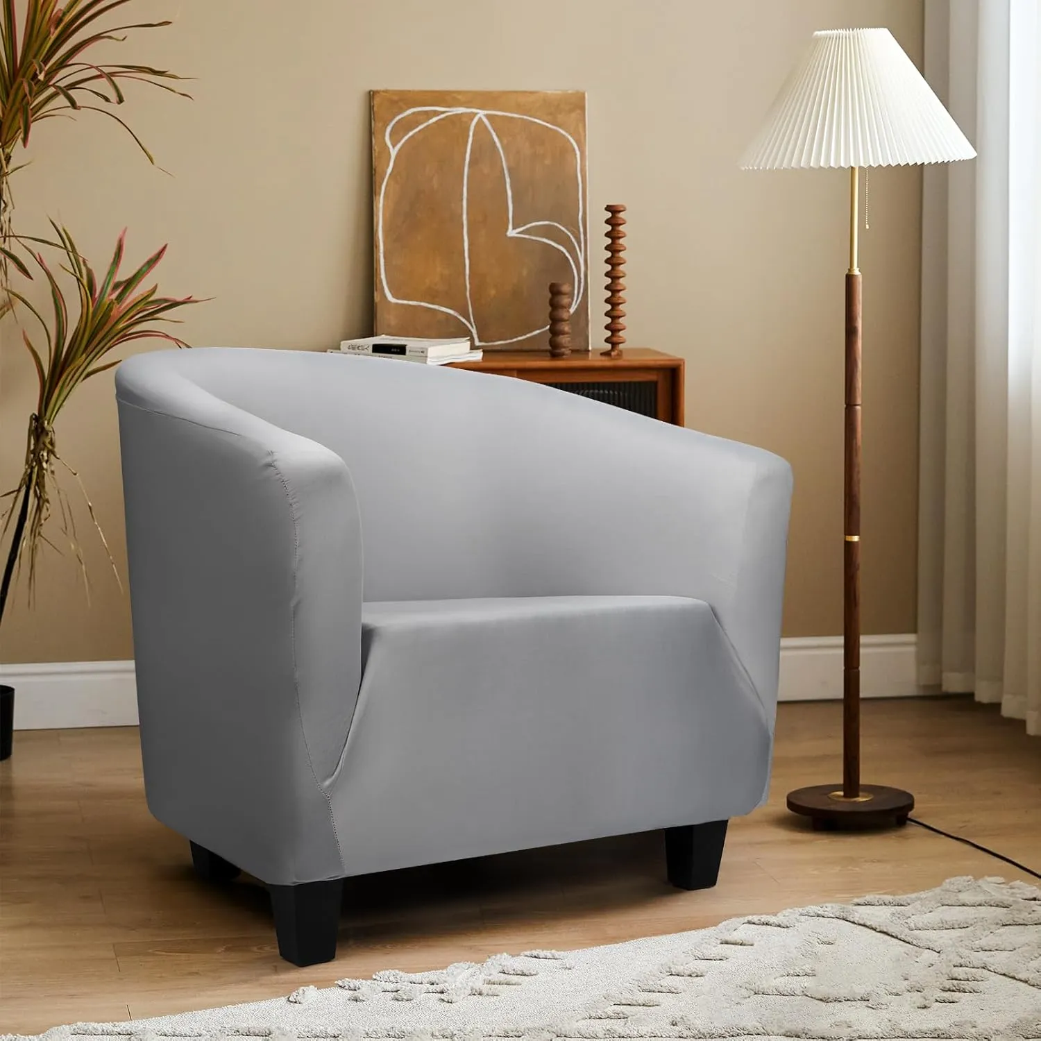 Round Back Chair Covers, Club Tub Chair Cover, 2 Pack Grey Barrel Chair Covers Slipcover 1 Piece, Sofa Chair Cover Armchair Removable Couch Furniture Protector for Bar Living Room Bedroom