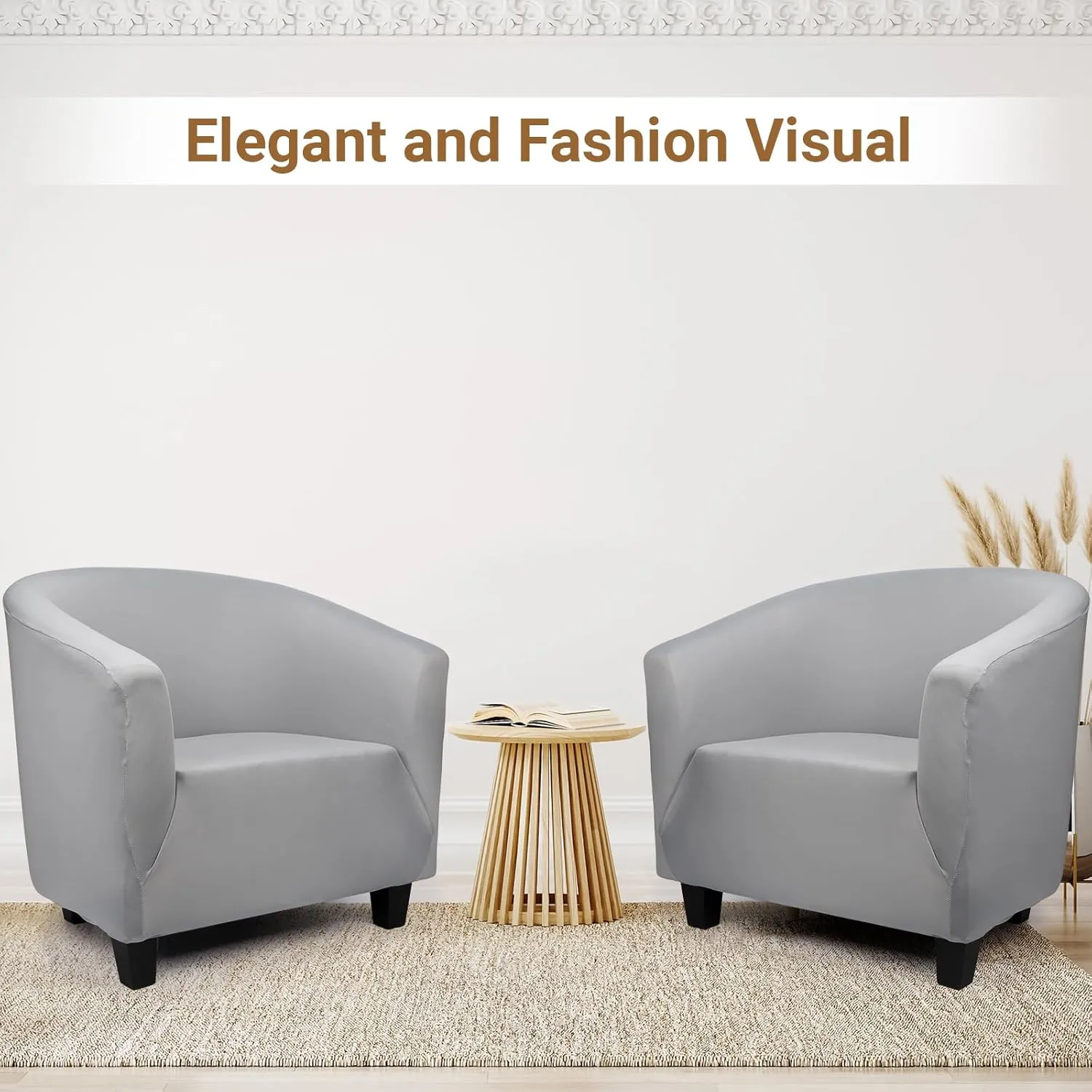Round Back Chair Covers, Club Tub Chair Cover, 2 Pack Grey Barrel Chair Covers Slipcover 1 Piece, Sofa Chair Cover Armchair Removable Couch Furniture Protector for Bar Living Room Bedroom