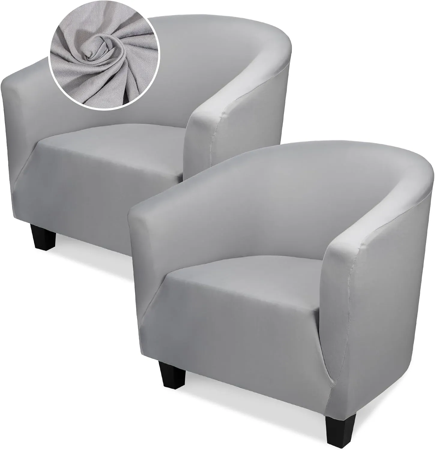 Round Back Chair Covers, Club Tub Chair Cover, 2 Pack Grey Barrel Chair Covers Slipcover 1 Piece, Sofa Chair Cover Armchair Removable Couch Furniture Protector for Bar Living Room Bedroom