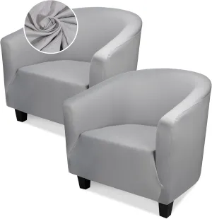 Round Back Chair Covers, Club Tub Chair Cover, 2 Pack Grey Barrel Chair Covers Slipcover 1 Piece, Sofa Chair Cover Armchair Removable Couch Furniture Protector for Bar Living Room Bedroom