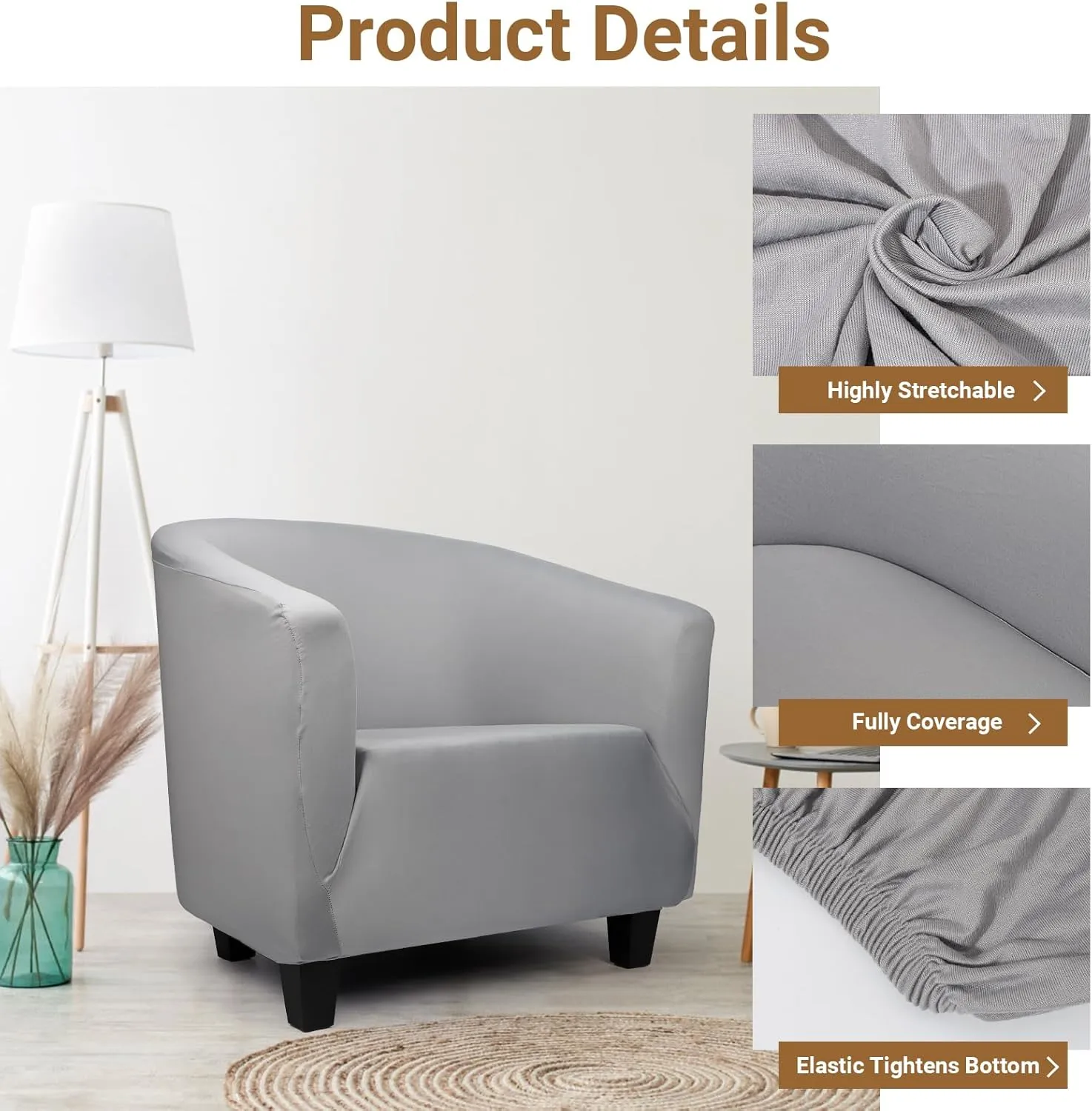 Round Back Chair Covers, Club Tub Chair Cover, 2 Pack Grey Barrel Chair Covers Slipcover 1 Piece, Sofa Chair Cover Armchair Removable Couch Furniture Protector for Bar Living Room Bedroom