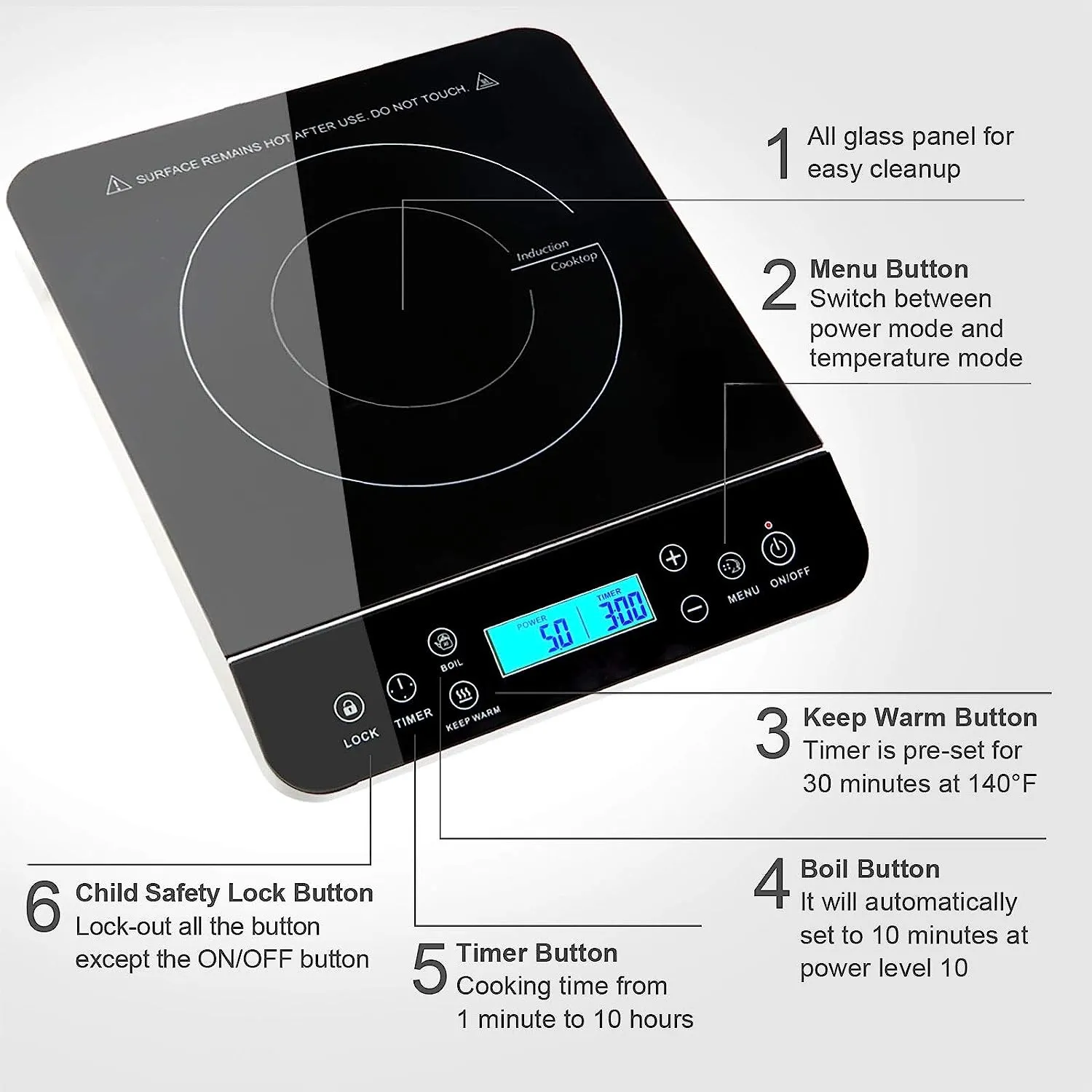 RoyaleGlow Portable Induction Cooktop with Touch Control