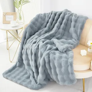 RYNGHIPY Faux Fur Throw Blanket, Double Side Thick and Warm for Couch, Plush Fluffy Faux Rabbit Fur Decoration for Sofa, Chair and Bed, Grey Winter Blanket (Grey, 51''x63'')