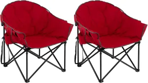 S AFSTAR 2 Packs Oversized Camping Chair, Cushion Padded Moon Round Saucer Chair w/Cup Holder & Carry Bag, Portable Camp Chair, Outdoor Folding Chair for Patio Beach Picnic, No Assembly Required (Red)