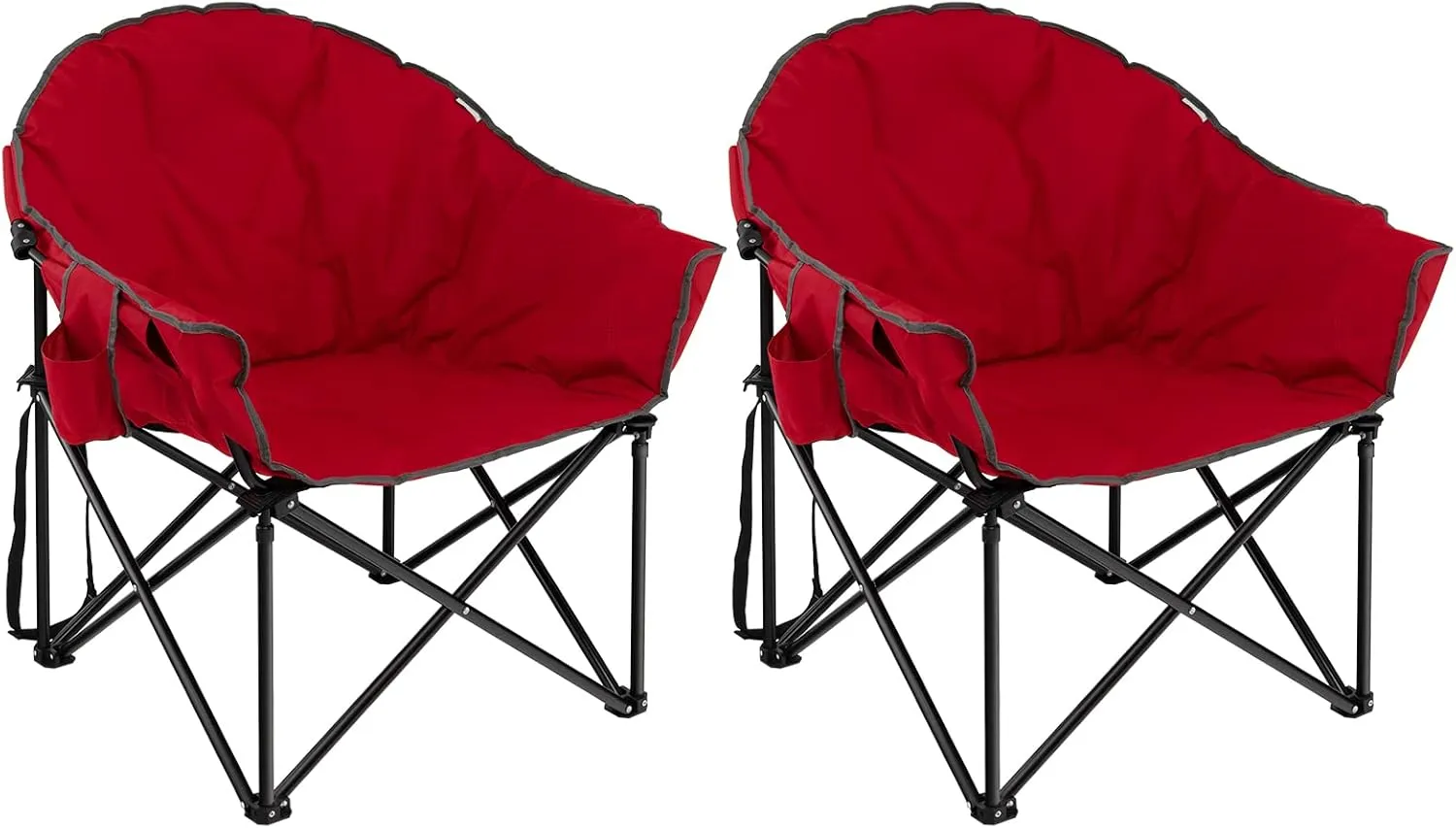S AFSTAR 2 Packs Oversized Camping Chair, Cushion Padded Moon Round Saucer Chair w/Cup Holder & Carry Bag, Portable Camp Chair, Outdoor Folding Chair for Patio Beach Picnic, No Assembly Required (Red)