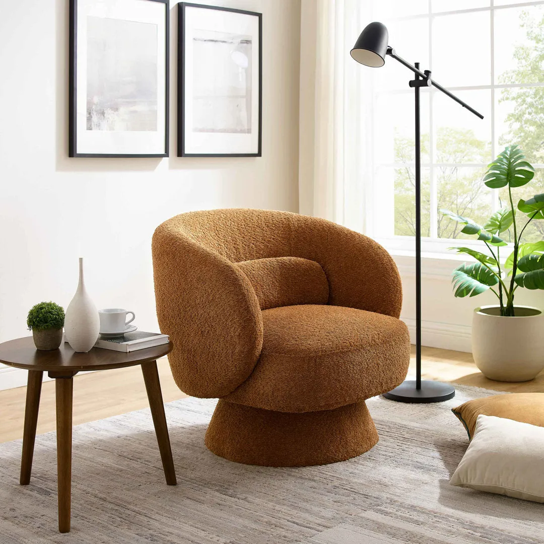 Saboor MINIMORE Modern Style Swivel Accent Chair Orren Ellis Fabric: Dark Rust Boucle