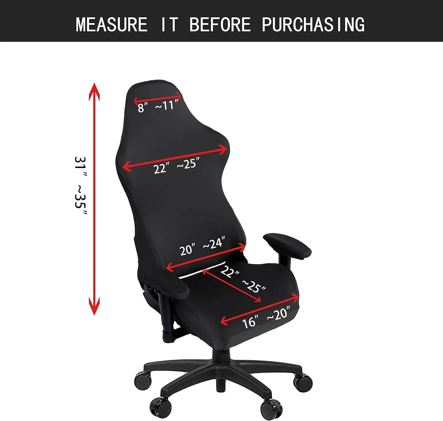 SARAFLORA Gaming Chair Covers Stretch Washable Slipcovers for Armchair, Swivel, Computer Boss Chair (Black, X-Large)