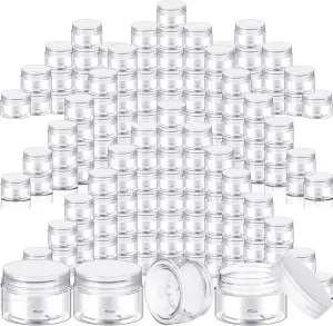 SATINIOR 100 Pcs Plastic Jars with Lids Small Containers Lids Wide Mouth Small Plastic Containers for Lotion Cream Rhinestones Body Butters Travel Storage(1 oz,Clear)