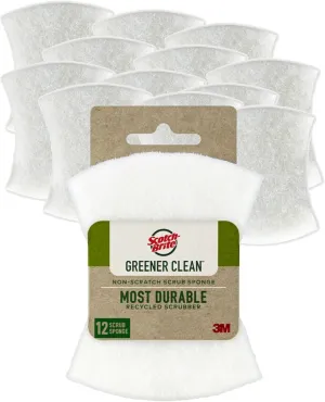 Scotch-Brite Greener Clean Non-Scratch Scrub Sponge, Sponge for Washing Dishes, Cleaning Kitchen, Superior Performance and Made with Sustainable Materials, Dishwasher Safe, 12 Scrub Sponges