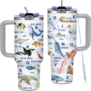 Sea Animal Tumbler Gifts for Women, Sea Animal Lovers, Girls, Men, 40 oz Tumbler with Handle and Straw, Sea Theme Coffee Cup Travel Mug Water Bottle, Sea Animal Stuff Thing
