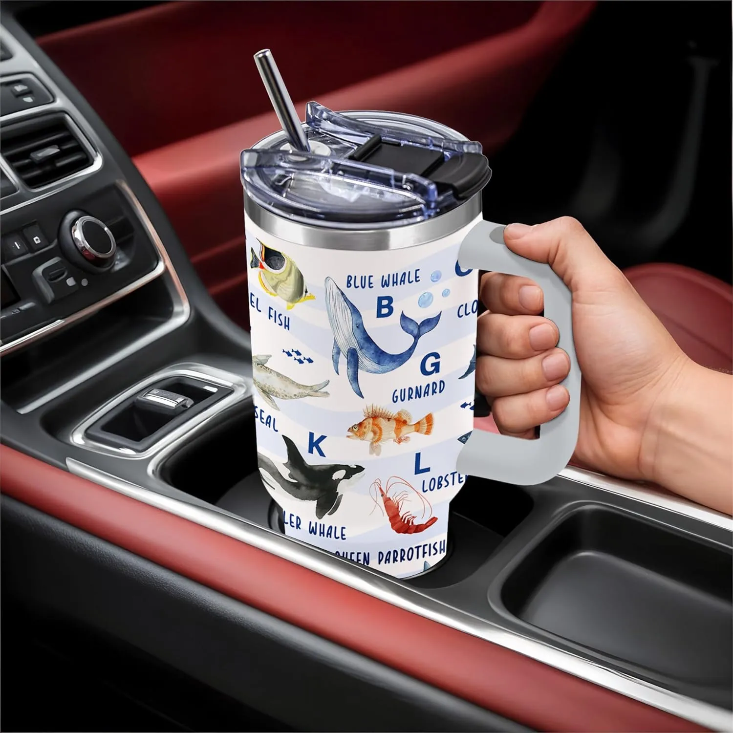 Sea Animal Tumbler Gifts for Women, Sea Animal Lovers, Girls, Men, 40 oz Tumbler with Handle and Straw, Sea Theme Coffee Cup Travel Mug Water Bottle, Sea Animal Stuff Thing