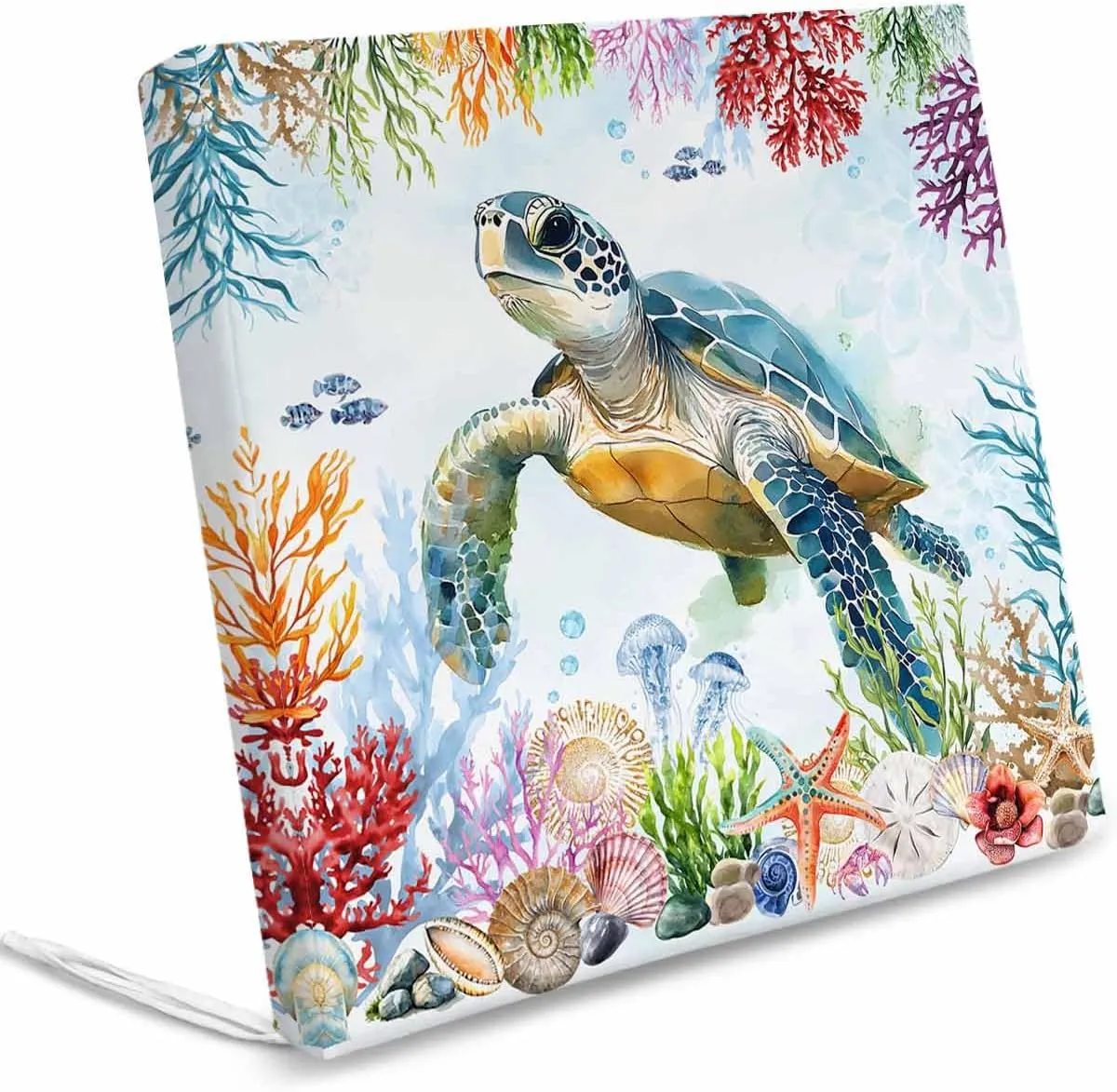 Sea Turtle Coastal Outdoor Cushion Chair Cover Set of 4 - Waterproof Couch Seat Covers, Blue Nautical Summer Beach Ocean Patio Furniture Protector Cushions Slipcovers for Sofa/RV, 22"x22"x4"