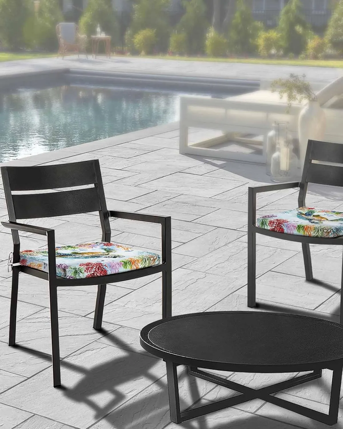 Sea Turtle Coastal Outdoor Cushion Chair Cover Set of 4 - Waterproof Couch Seat Covers, Blue Nautical Summer Beach Ocean Patio Furniture Protector Cushions Slipcovers for Sofa/RV, 22"x22"x4"