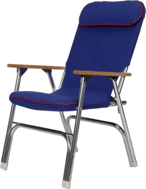 Seachoice High-Back Canvas Folding Chair, Blue w/Red Trim, Folds for Easy Storage