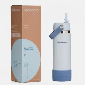 Seallama. Stainless Steel Wide Mouth Water Bottle - 2 Lids (Flex Straw Lid) and Double-Wall Vacuum Insulation - Leak Proof, BPA-Free, for Travel, Sports, School, and Car (Coastal Blue, 21 oz)
