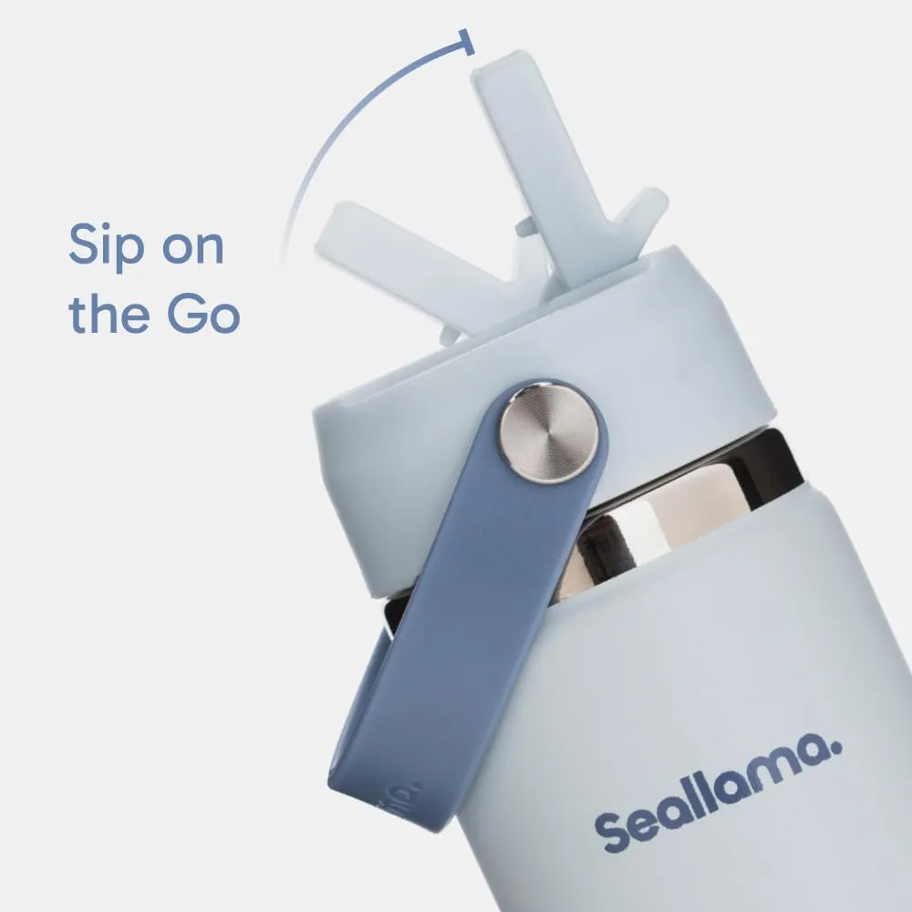 Seallama. Stainless Steel Wide Mouth Water Bottle - 2 Lids (Flex Straw Lid) and Double-Wall Vacuum Insulation - Leak Proof, BPA-Free, for Travel, Sports, School, and Car (Coastal Blue, 21 oz)