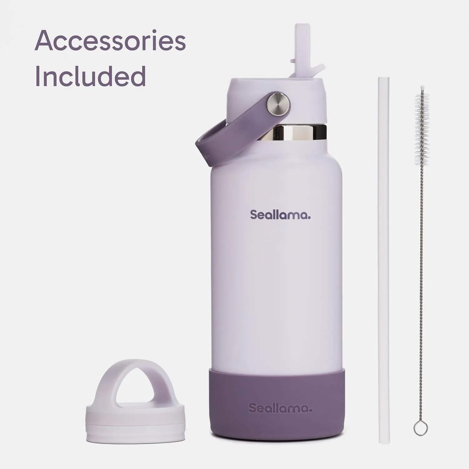 Seallama. Stainless Steel Wide Mouth Water Bottle - 2 Lids (Flex Straw Lid) and Double-Wall Vacuum Insulation - Leak Proof, BPA-Free, for Travel, Sports, School, and Car (Dusty Lavender, 40 oz)