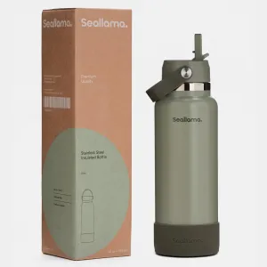 Seallama. Stainless Steel Wide Mouth Water Bottle - 2 Lids (Flex Straw Lid) and Double-Wall Vacuum Insulation - Leak Proof, BPA-Free, for Travel, Sports, School, and Car (Forest Green, 40 oz)