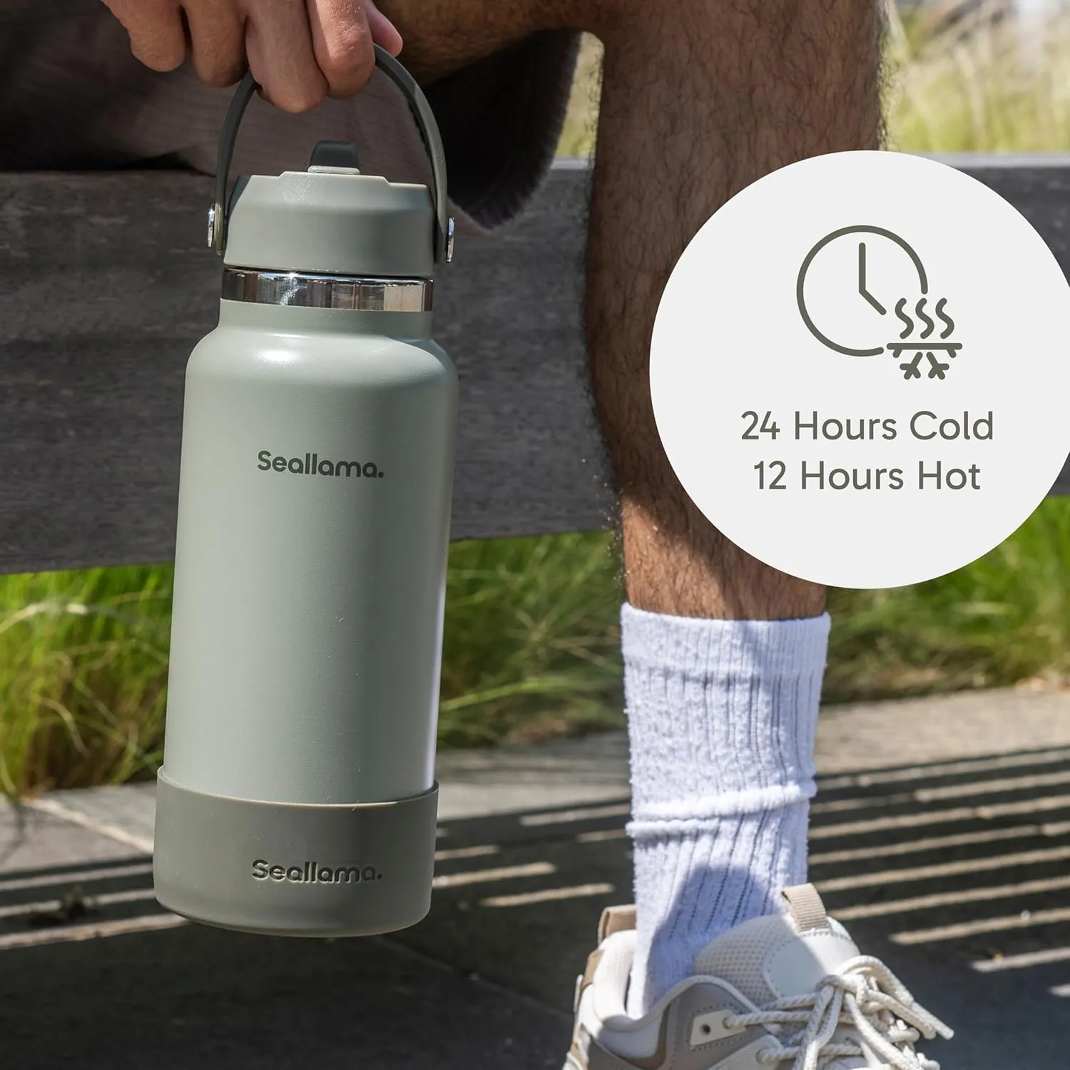 Seallama. Stainless Steel Wide Mouth Water Bottle - 2 Lids (Flex Straw Lid) and Double-Wall Vacuum Insulation - Leak Proof, BPA-Free, for Travel, Sports, School, and Car (Forest Green, 40 oz)