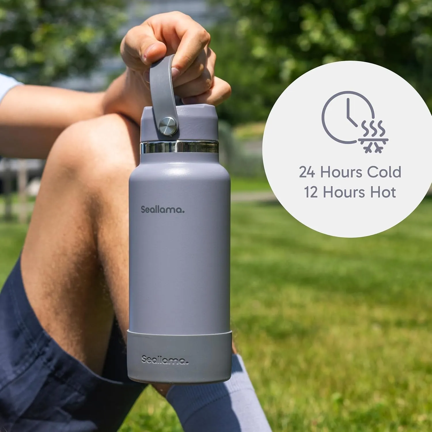 Seallama. Stainless Steel Wide Mouth Water Bottle - 2 Lids (Flex Straw Lid) and Double-Wall Vacuum Insulation - Leak Proof, BPA-Free, for Travel, Sports, School, and Car (Stormy Granite, 32 oz)