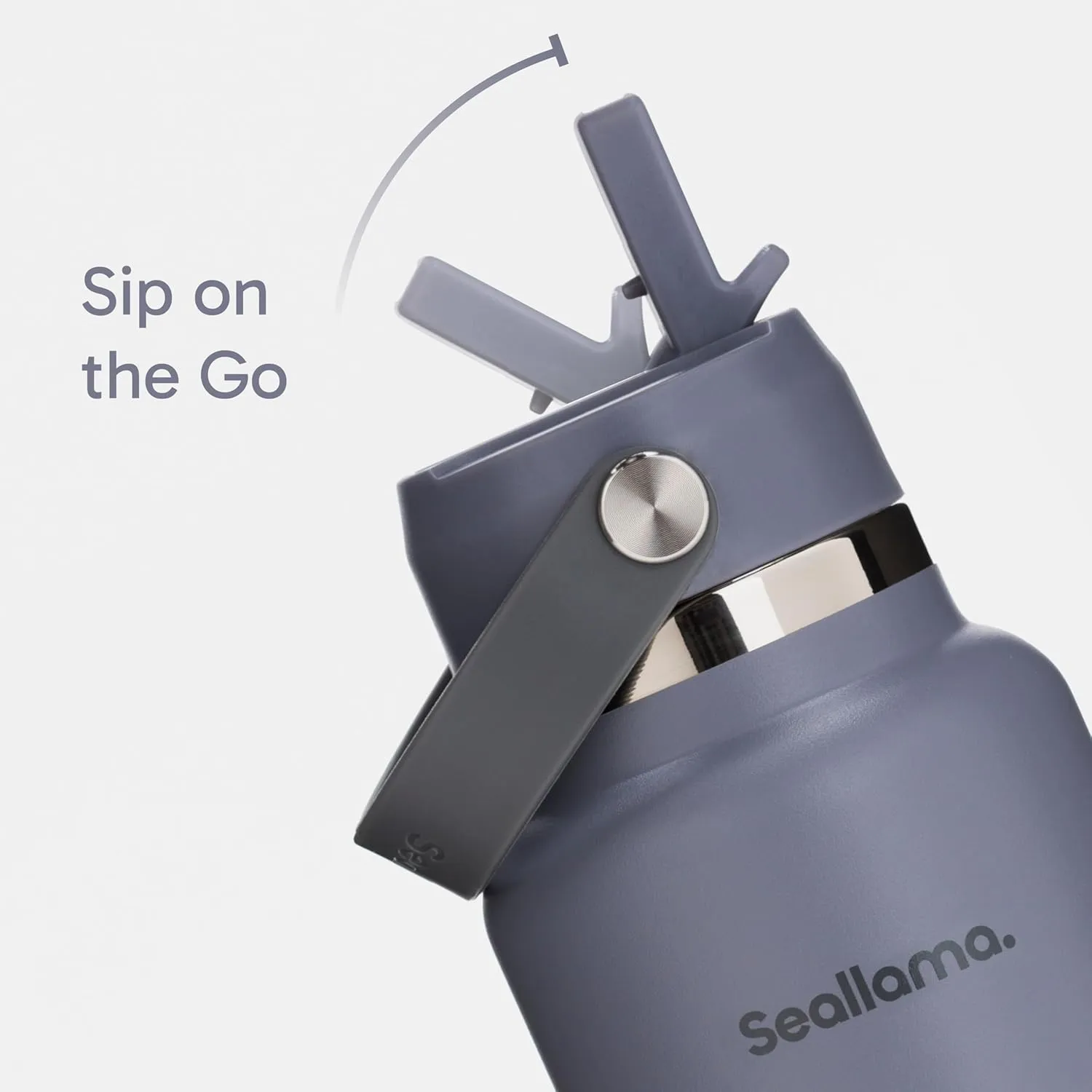 Seallama. Stainless Steel Wide Mouth Water Bottle - 2 Lids (Flex Straw Lid) and Double-Wall Vacuum Insulation - Leak Proof, BPA-Free, for Travel, Sports, School, and Car (Stormy Granite, 32 oz)