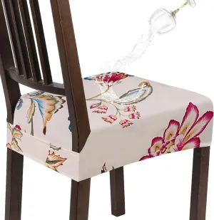 SearchI Water Repellent Dining Chair Seat Covers Set of 6, Washable Stretch Seat Covers for Dining Chairs, Rear-Covered Dining Room Seat Cover Protector(Beige Red Flower)