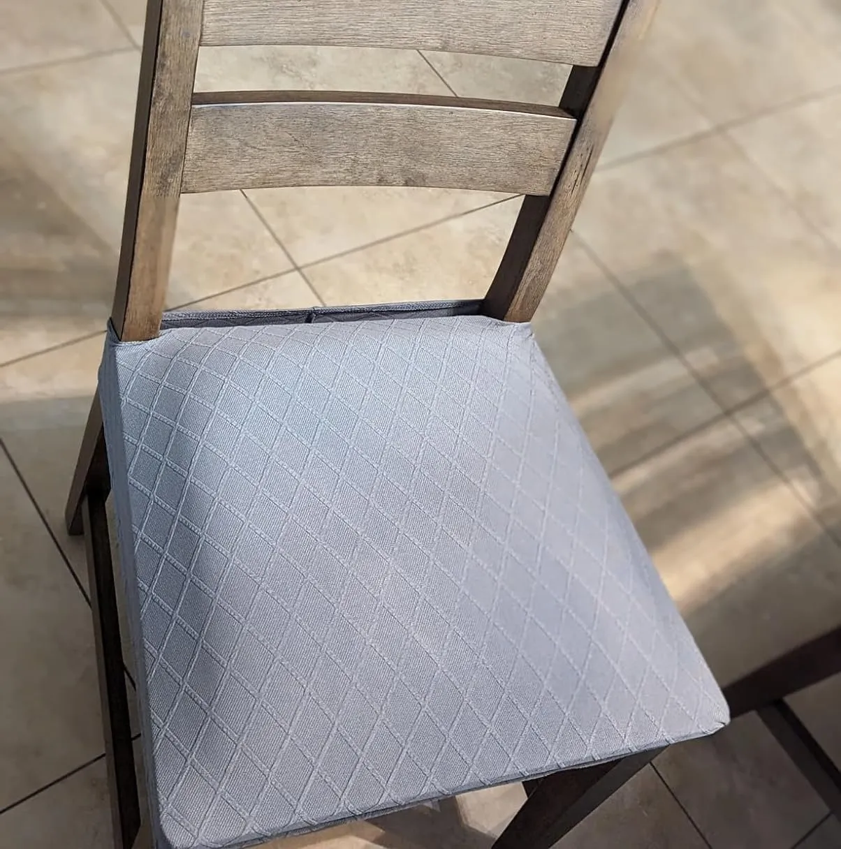 SearchI Water Repellent Dining Chair Seat Covers Set of 6, Washable Stretch Seat Covers for Dining Chairs, Rear-Covered Dining Room Seat Cover Protector(Check Light Grey)