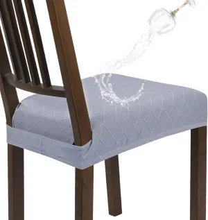 SearchI Water Repellent Dining Chair Seat Covers Set of 6, Washable Stretch Seat Covers for Dining Chairs, Rear-Covered Dining Room Seat Cover Protector(Check Light Grey)