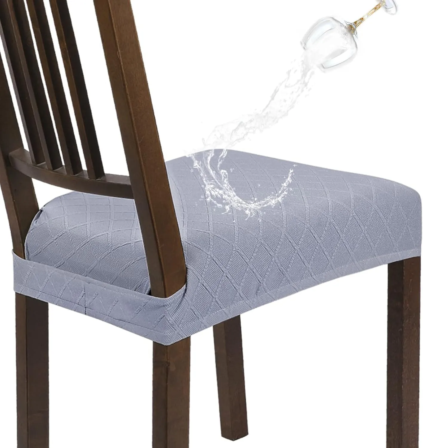 SearchI Water Repellent Dining Chair Seat Covers Set of 6, Washable Stretch Seat Covers for Dining Chairs, Rear-Covered Dining Room Seat Cover Protector(Check Light Grey)