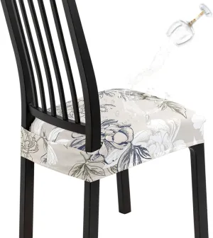 SearchI Waterproof Dining Chair Seat Covers Set of 6, Washable Stretch Seat Covers for Dining Chairs, Dining Room Seat Cover Protector (Rear-Covered, Brown and Blue Flower)