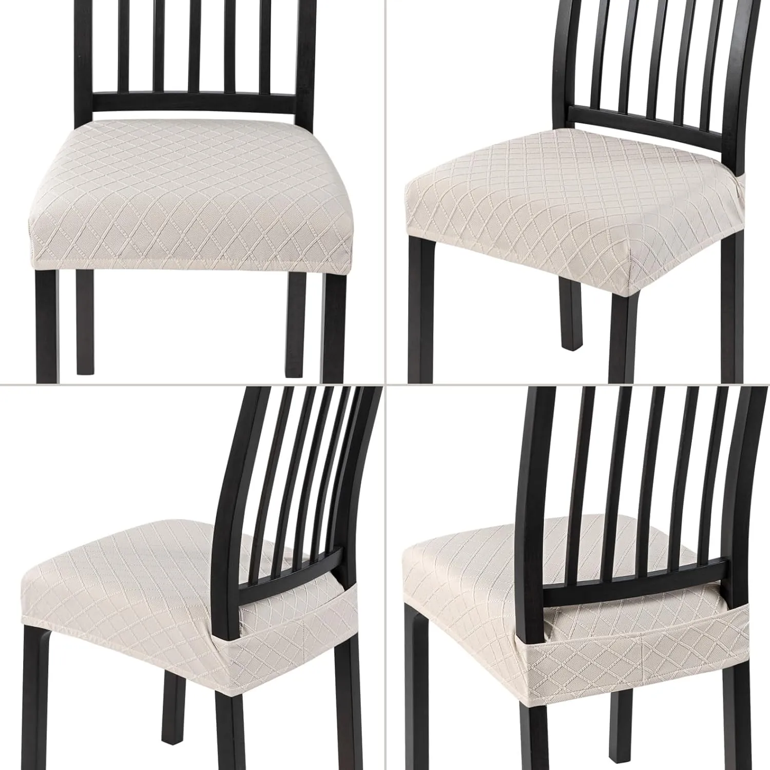 SearchI Waterproof Dining Chair Seat Covers Set of 6, Washable Stretch Seat Covers for Dining Chairs, Rear-Covered Dining Room Seat Cover Protector(Check Beige)