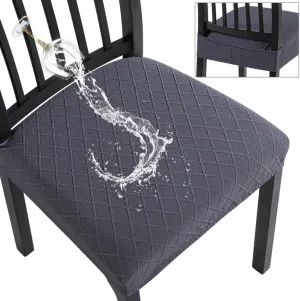 SearchI Waterproof Dining Chair Seat Covers Set of 6, Washable Stretch Seat Covers for Dining Chairs, Rear-Covered Dining Room Seat Cover Protector(Check Deep Grey)