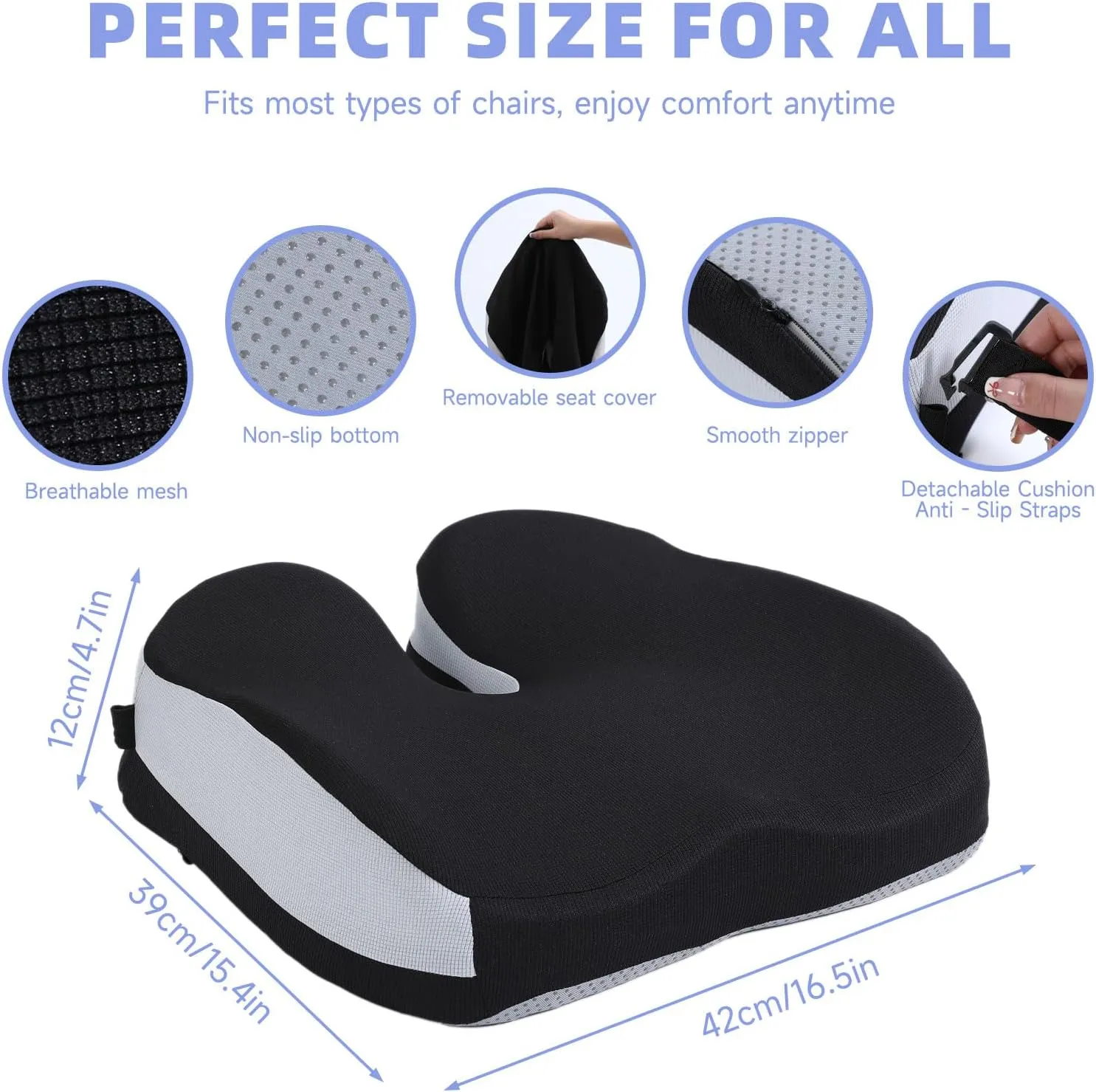 Seat Cushions for Office Chairs Wheelchair Cushion for Long Sitting Back Pain，Memory Foam Seat Car Computer Desk Chair Cushion，Coccyx Cushion for Tailbone Pain Relief Cushion Office Chair Butt Pillow