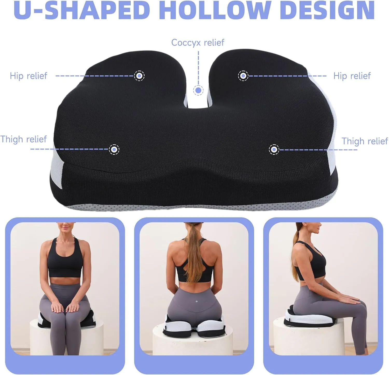 Seat Cushions for Office Chairs Wheelchair Cushion for Long Sitting Back Pain，Memory Foam Seat Car Computer Desk Chair Cushion，Coccyx Cushion for Tailbone Pain Relief Cushion Office Chair Butt Pillow