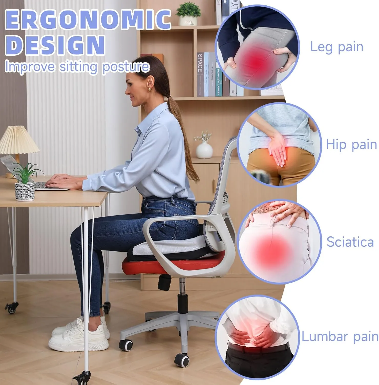 Seat Cushions for Office Chairs Wheelchair Cushion for Long Sitting Back Pain，Memory Foam Seat Car Computer Desk Chair Cushion，Coccyx Cushion for Tailbone Pain Relief Cushion Office Chair Butt Pillow