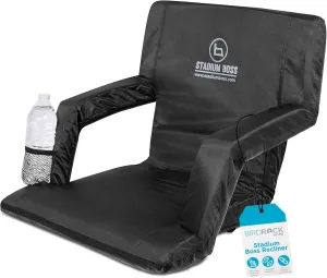 Seat Reclining Bleacher Chair Folding with Back and Arms – Padded Sport Chair Armrest Recline - Perfect for Bleachers Lawns and Backyards – Supports Your Back – Shoulder Straps Cushion