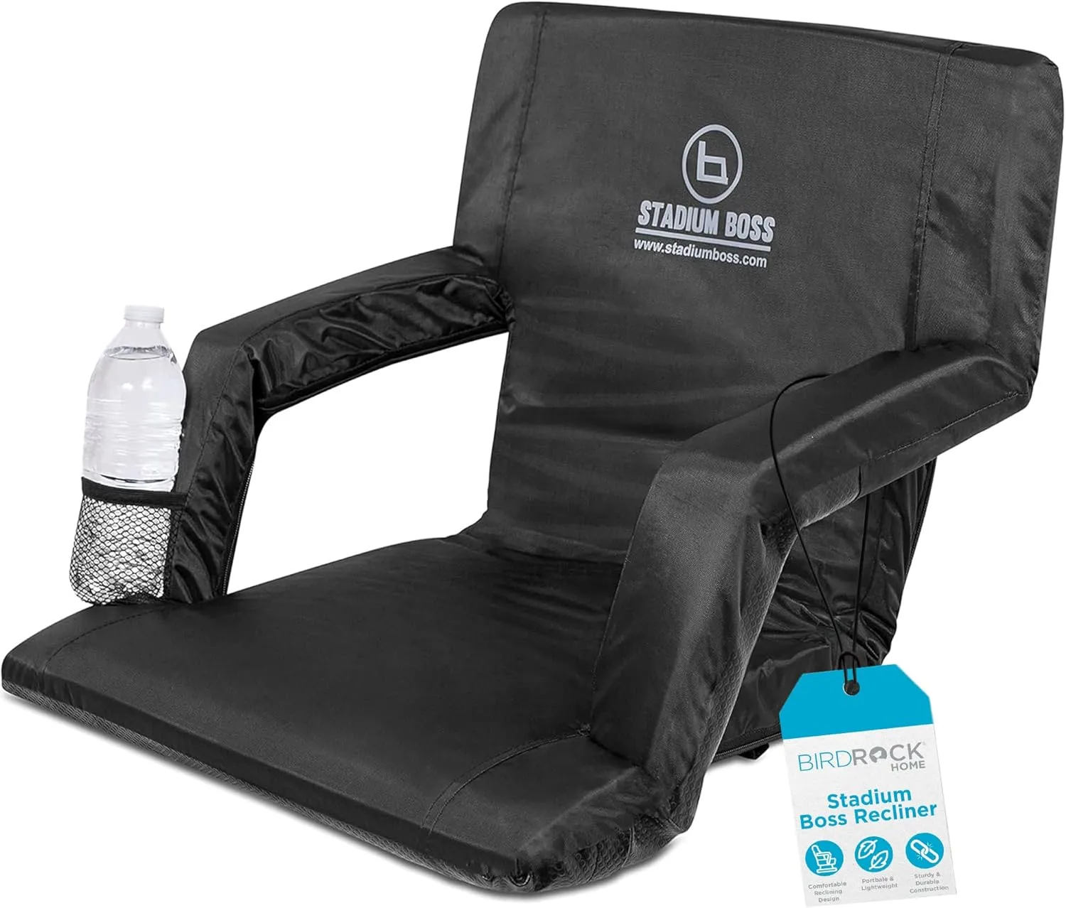 Seat Reclining Bleacher Chair Folding with Back and Arms – Padded Sport Chair Armrest Recline - Perfect for Bleachers Lawns and Backyards – Supports Your Back – Shoulder Straps Cushion