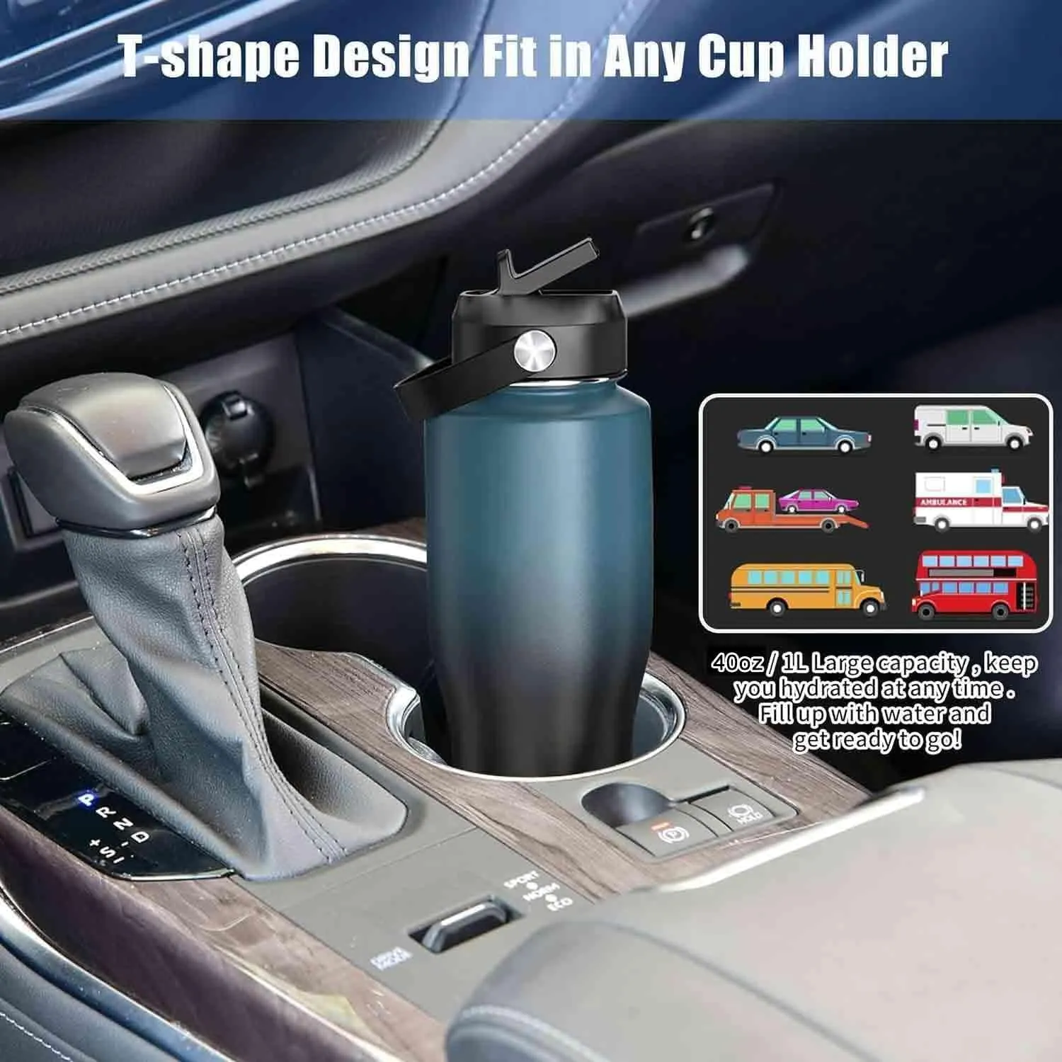 SENDESTAR 40oz Stainless Steel Water Bottle(Cold for 48 Hrs, Hot for 24 Hrs),Double Wall Vacuum Insulated Bottle with Straw Lid, Spout Lid and Flex Cap, Fit in Any Car Cup Holder，Cyanotic B