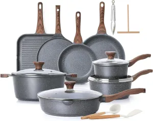 SENSARTE Nonstick Cookware Set 23-Piece, Non Stick Pots and Pans Set with Swiss Granite Coating, Non-toxic Kitchen Cooking Set, Stay-Cool Handles, PFOA Free