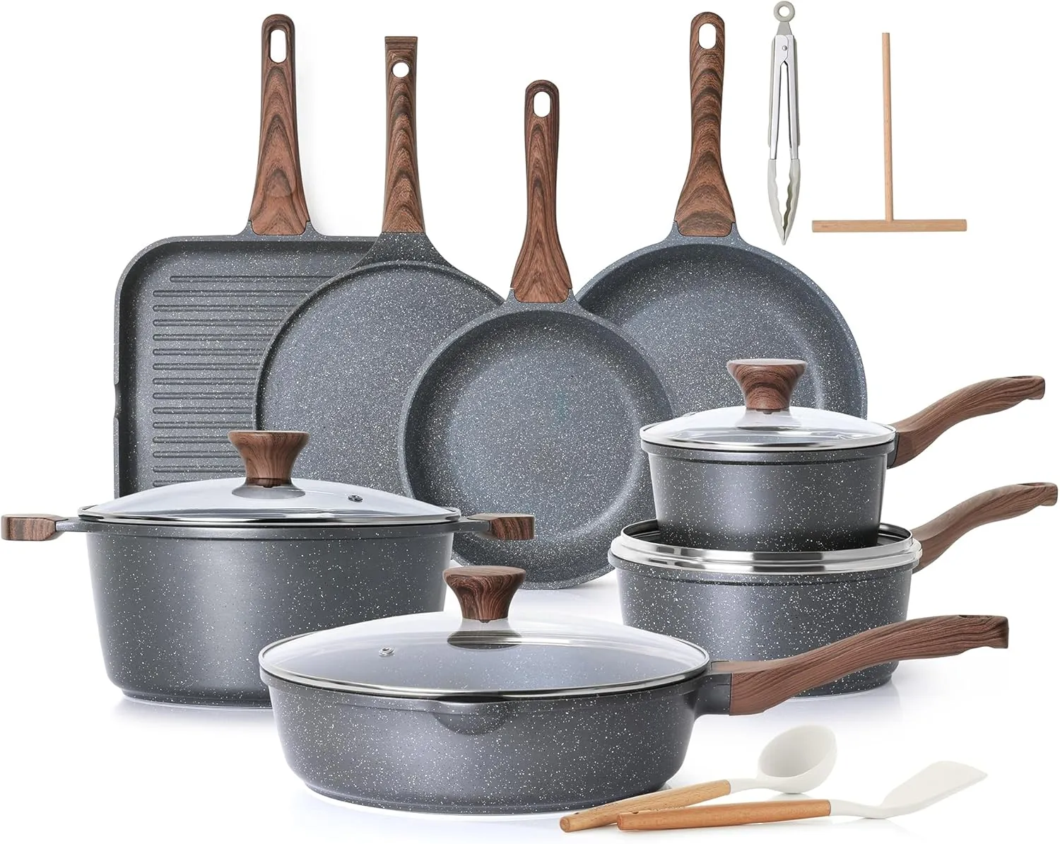 SENSARTE Nonstick Cookware Set 23-Piece, Non Stick Pots and Pans Set with Swiss Granite Coating, Non-toxic Kitchen Cooking Set, Stay-Cool Handles, PFOA Free