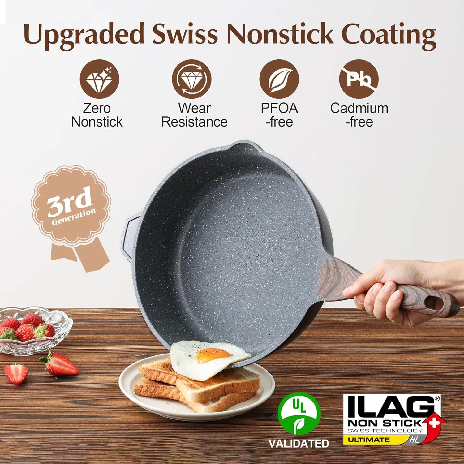 SENSARTE Nonstick Deep Frying Pan Skillet, 11-inch Saute Pan with Lid, Stay-cool Handle, Chef Pan Healthy Stone Cookware Cooking Pan, Induction Compatible, PFOA Free