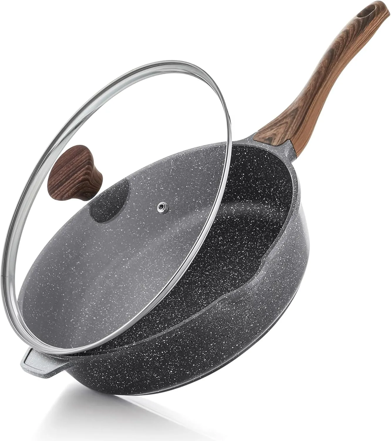 SENSARTE Nonstick Deep Frying Pan Skillet, 11-inch Saute Pan with Lid, Stay-cool Handle, Chef Pan Healthy Stone Cookware Cooking Pan, Induction Compatible, PFOA Free