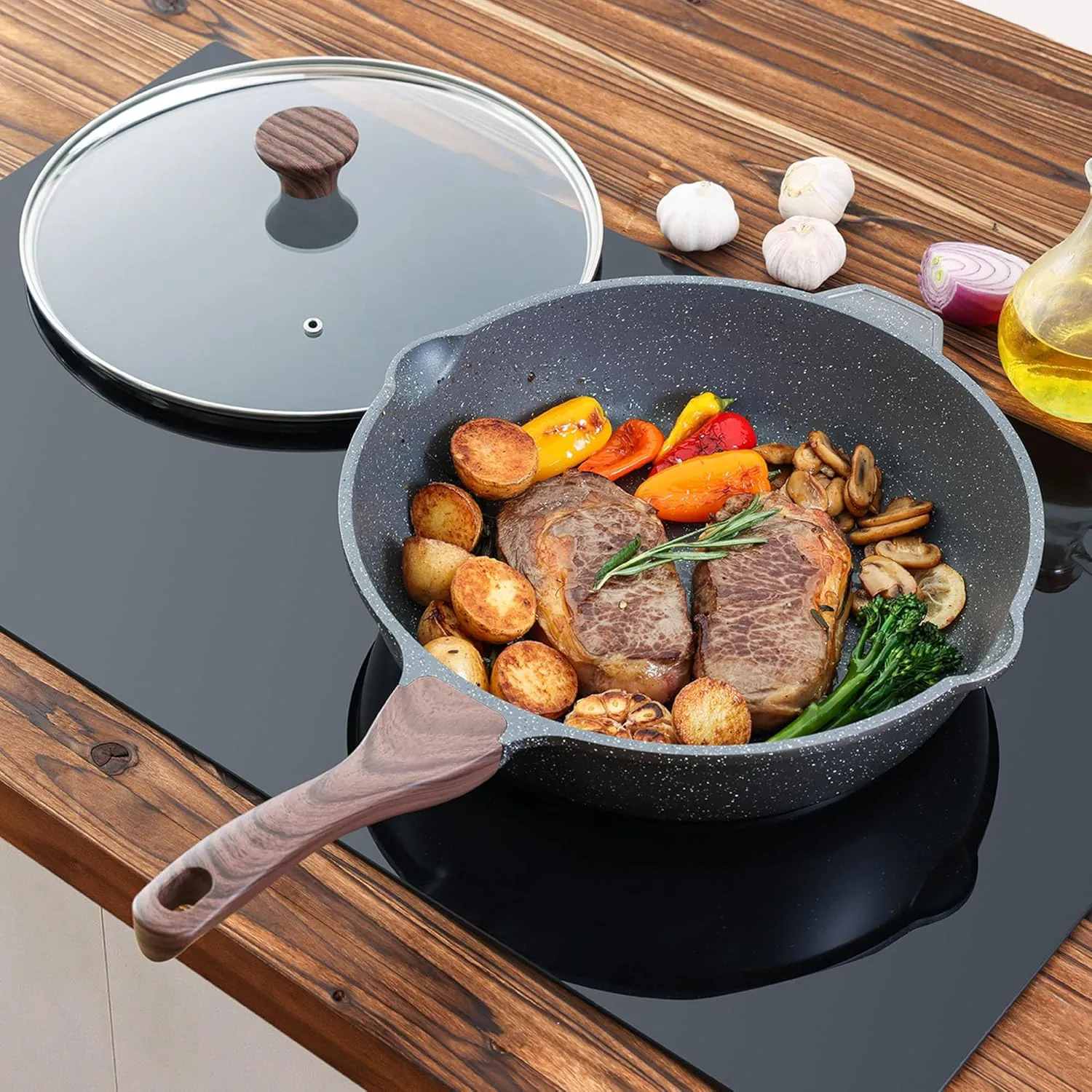 SENSARTE Nonstick Deep Frying Pan Skillet, 11-inch Saute Pan with Lid, Stay-cool Handle, Chef Pan Healthy Stone Cookware Cooking Pan, Induction Compatible, PFOA Free