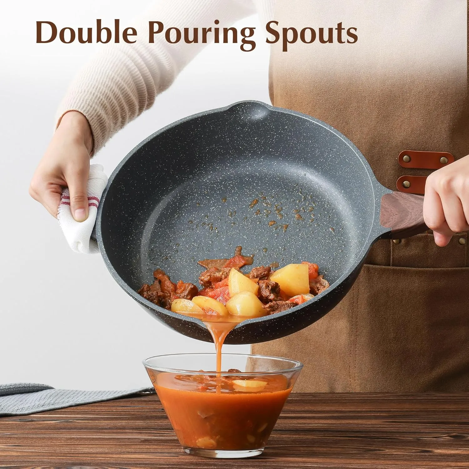 SENSARTE Nonstick Deep Frying Pan Skillet, 11-inch Saute Pan with Lid, Stay-cool Handle, Chef Pan Healthy Stone Cookware Cooking Pan, Induction Compatible, PFOA Free
