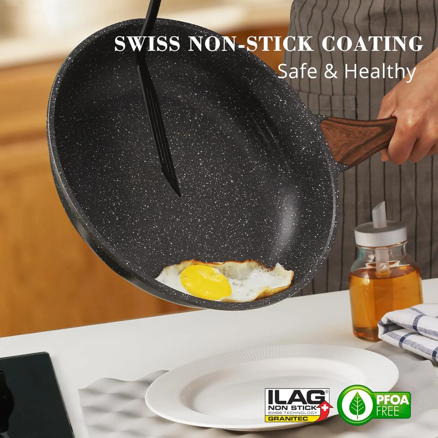 SENSARTE Nonstick Frying Pan Skillet, Swiss Granite Coating Omelette Pan, Healthy Stone Cookware Chef's Pan, PFOA Free (8/9.5/10/11/12.5 Inch) (11 Inch)