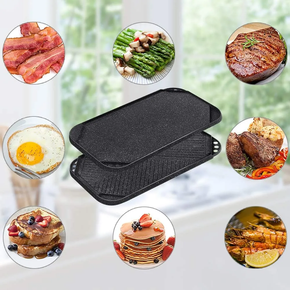 SENSARTE Nonstick Griddle Grill Pan, Pro-Grid Reversible Grill & Griddle Pan, Two Burner Cast Aluminum, Portable for Indoor Stovetop or Outdoor Camping BBQ, 19.5" x 10.7"