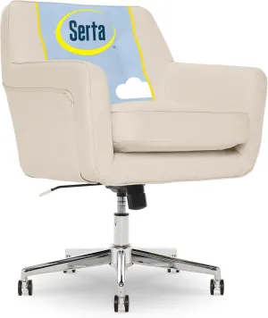 Serta Ashland Home Office Desk Chair with Button Tufted Back, Memory Foam Cushion and Padded Arms, Mid Century Modern Vanity Armchair with Wheels for Bedroom, Chrome Metal Base, Cream