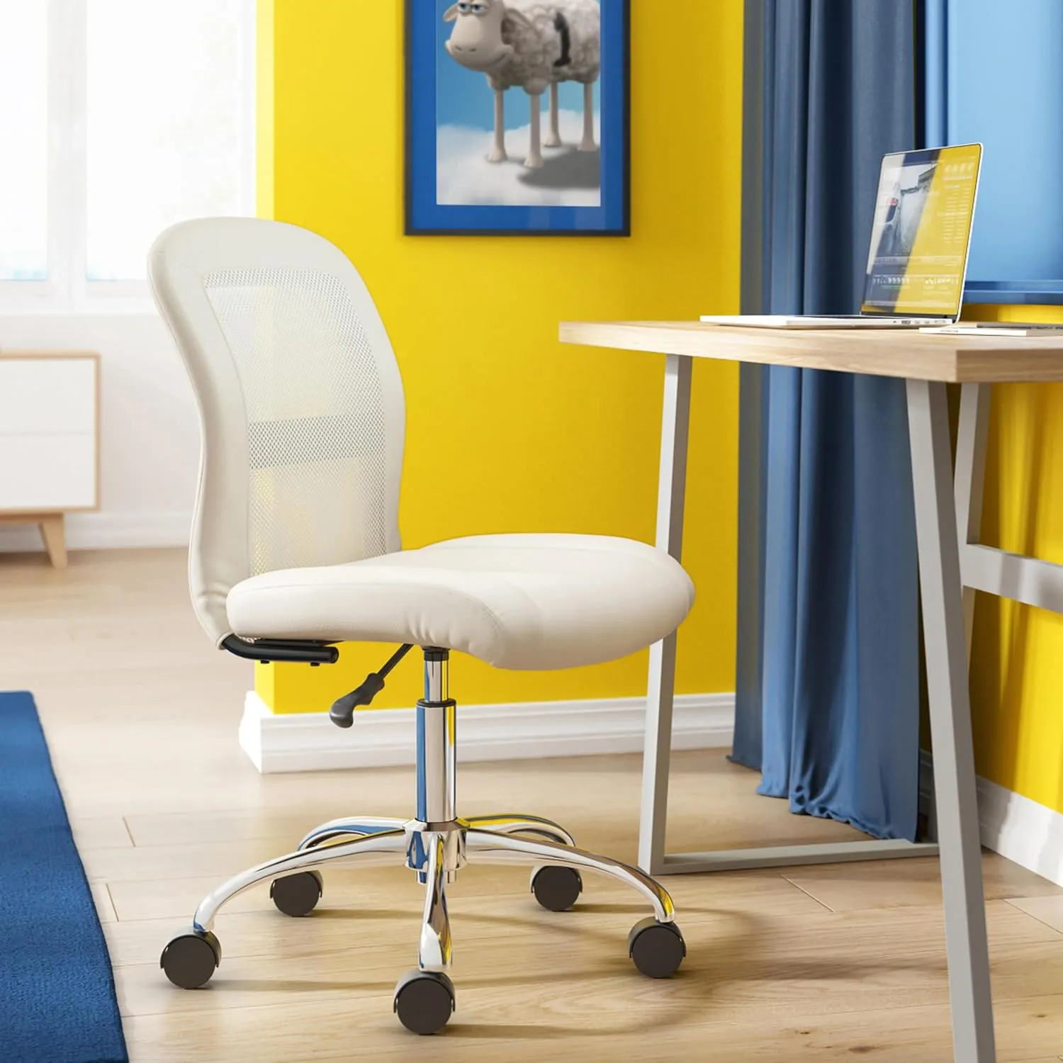 Serta Essential Armless DeskChair, Small Task Chair with Wheels, Breathable Mesh Back, SertaQuality Foam Cushion Seat for Comfort, Functional, Lightweight and Versatile, Cream White