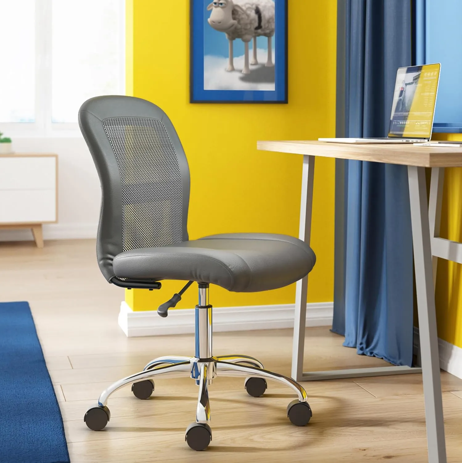 Serta Essential Armless DeskChair, Small Task Chair with Wheels, Breathable Mesh Back, SertaQuality Foam Cushion Seat for Comfort, Functional, Lightweight and Versatile, Gray
