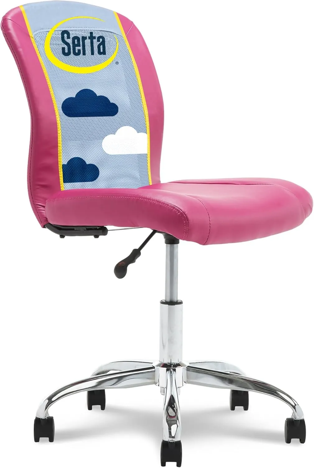 Serta Essential Armless DeskChair, Small Task Chair with Wheels, Breathable Mesh Back, SertaQuality Foam Cushion Seat for Comfort, Functional, Lightweight and Versatile, Pink